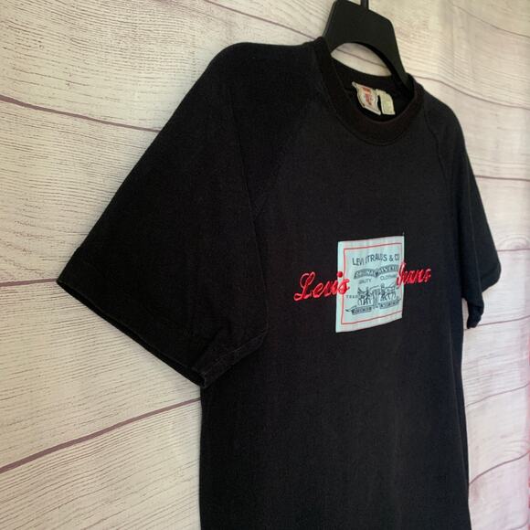 Vintage Levi Black T Shirt with Two Horse Logo Patch and Embroidery Size Medium - Picture 13 of 14